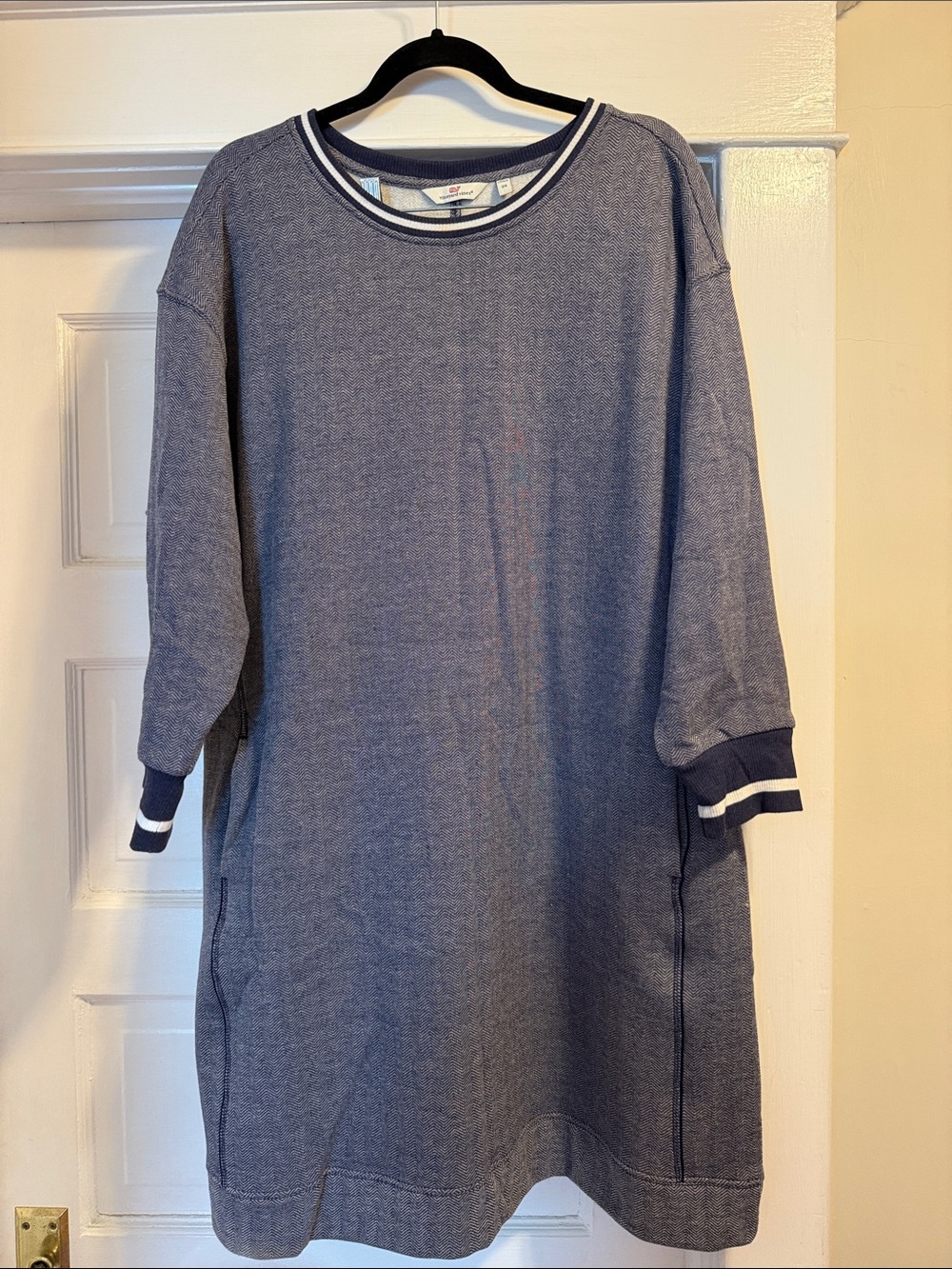 Vineyard Vines Blue Crewneck Long-Sleeve Dress with White Trim